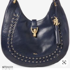 Ralph Lauren Navy Ashfield Abree hobo bag 👜 gorgeous detail!